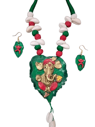 Green red combined ganesha necklace set