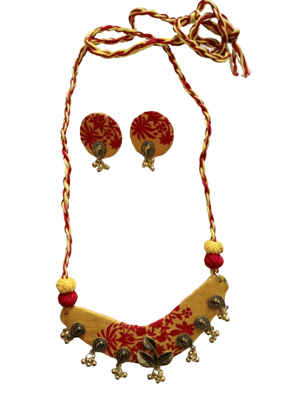 handmade glod plated yellow &  red combined necklace set