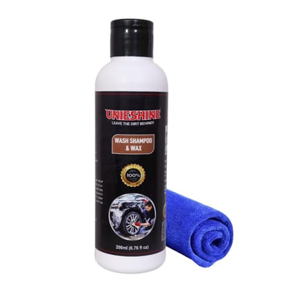 UNIESHINE Car Wash Shampoo & Wax 200ml | High Foam for Tough Dirt Removal | Safe on Paint | Includes Microfiber Cloth