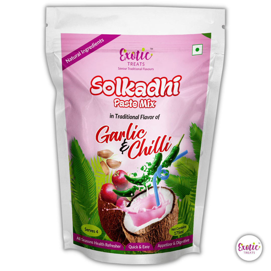 Solkadhi – Garlic & Chilli Flavor – Solkadhi Paste Mix By Exotic Treats | Add water and serve | Make four glasses in 1 Pack