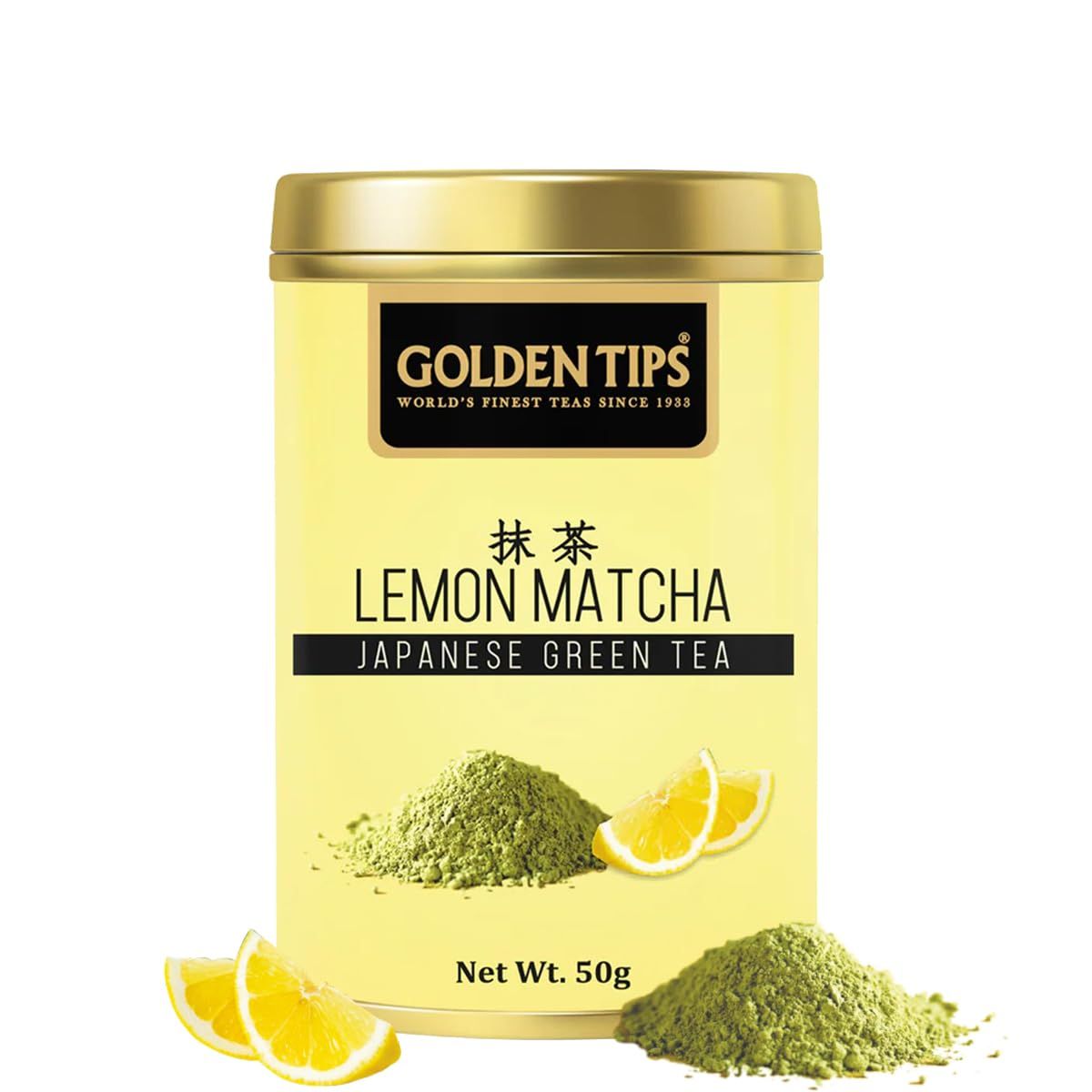 Golden Tips Japanese Lemon Matcha Green Tea Powder Tin Can (50 Gram, 25 cups)