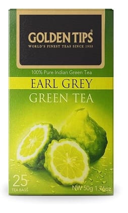 Golden Tips 100% Pure Indian Earl Grey Bergamot Flavoured Green Tea Bags Box (50gm- 25 Tea bags)