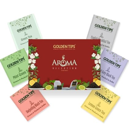 Golden Tips Aroma Black & Green Tea Assortment Individual 6 Flavour Envelope - Tea Bags (58 Gram - 30 Tea Bags)