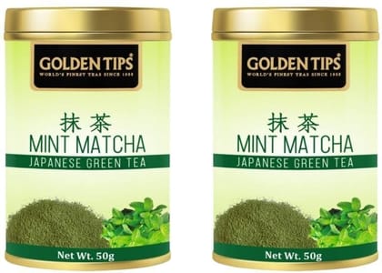 Golden Tips Healthy/Natural and Organic Japanese Mint Matcha Green Tea Powder (50 gm Each- Pack of 2)