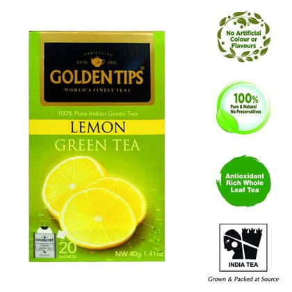 Golden Tips Pure Lemon Green Tea 20 Sachets (30g, 20 Cups)