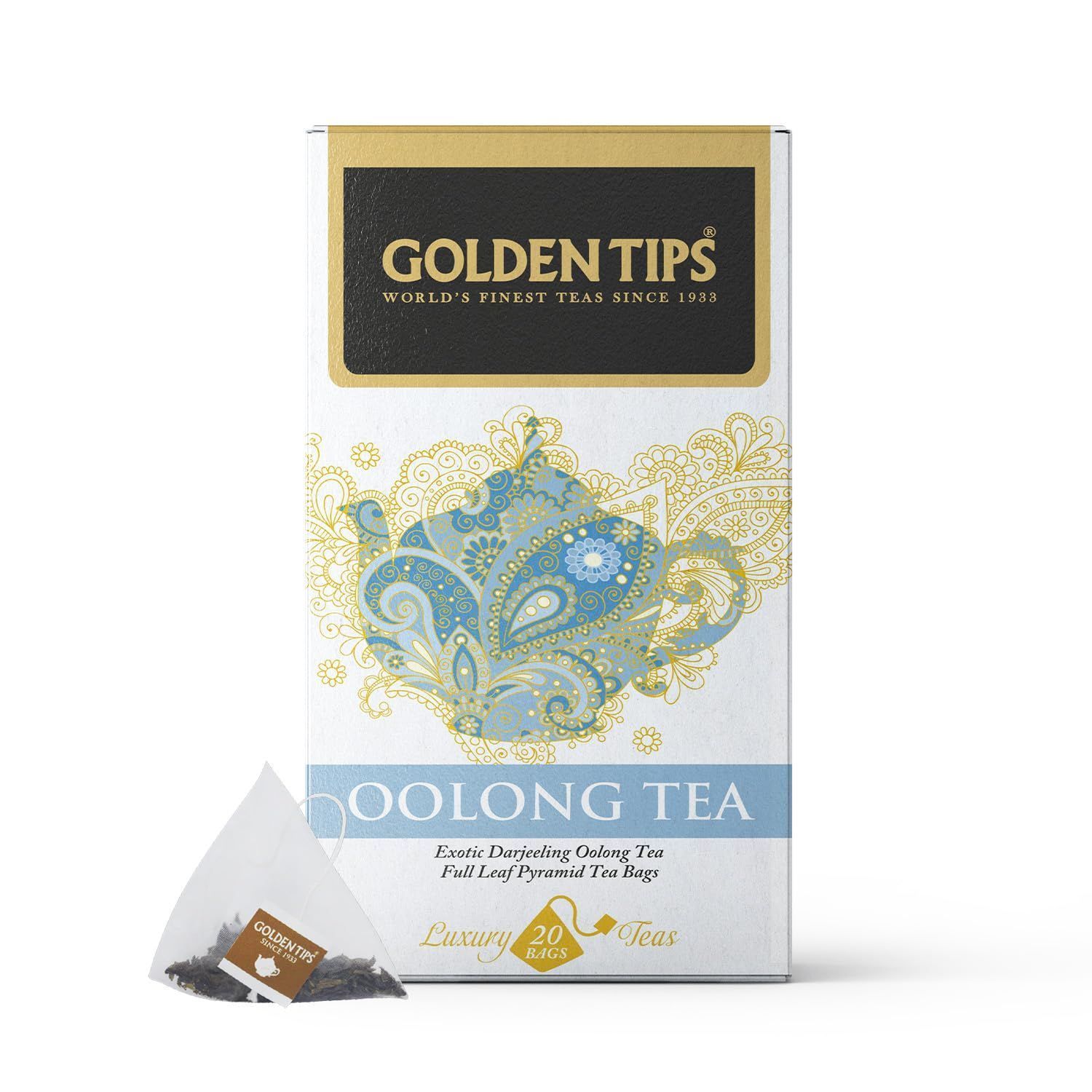 Golden Tips Full Leaf Pyramid Oolong Tea (20 Bags, 40 Gram)