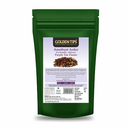 Golden Tips Healthy/Natural and Organic Loose Leaves Purple Tea Pea Butterfly Hibiscus Amethyst Ardor Green Tea (100 Gram, 50 Cups)