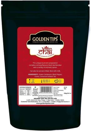 Golden Tips Loose Leaves Indian Masala Chai Green Cardamom and Cinnamon (250 Gram, 125 cups)