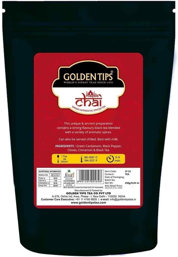 Golden Tips Loose Leaves Indian Masala Chai Green Cardamom and Cinnamon (200 Gram, 125 cups)