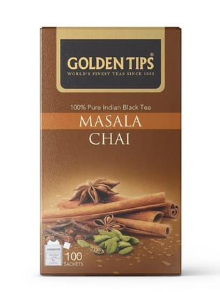 Golden Tips Healthy/Natural and Organic Indian Masala Chai Spiced Tea Bags/Sachet (100 Bags, 200 Gram)