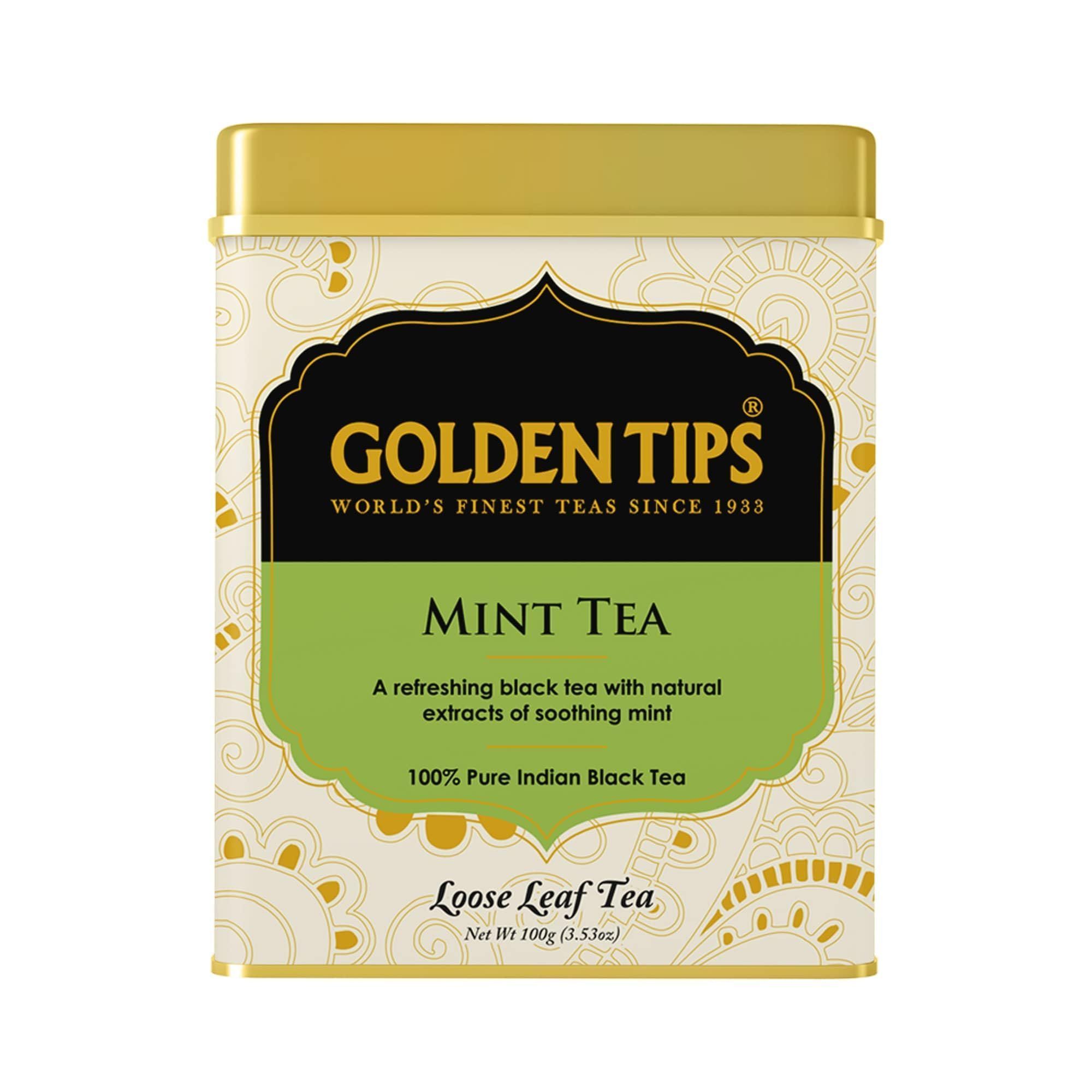 Golden Tips Healthy/Natural and Organic Loose Leaves Mint Flavour Black Tea Tin Can (100 Gram, 50 Cups)