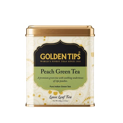 Golden Tips Peach Green Tea Loose Leaves Tin can (100 Gram , 50 cups)