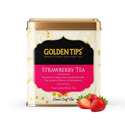 Golden Tips Healthy/ Natural Loose Leaves Strawberry Flavour Black Tea Tin Can (100 Gram, 50 cups)