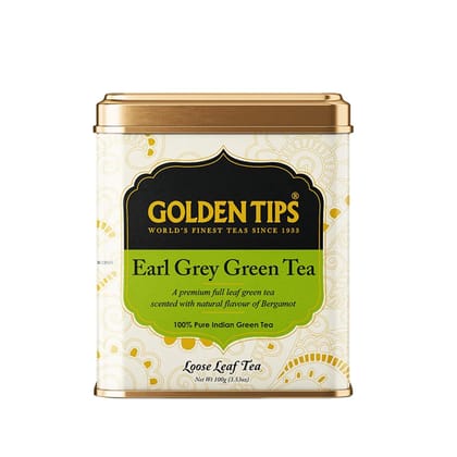 Golden Tips Earl Grey Green Tea Loose Leaves Tin can (100 Gram , 50 Cups)