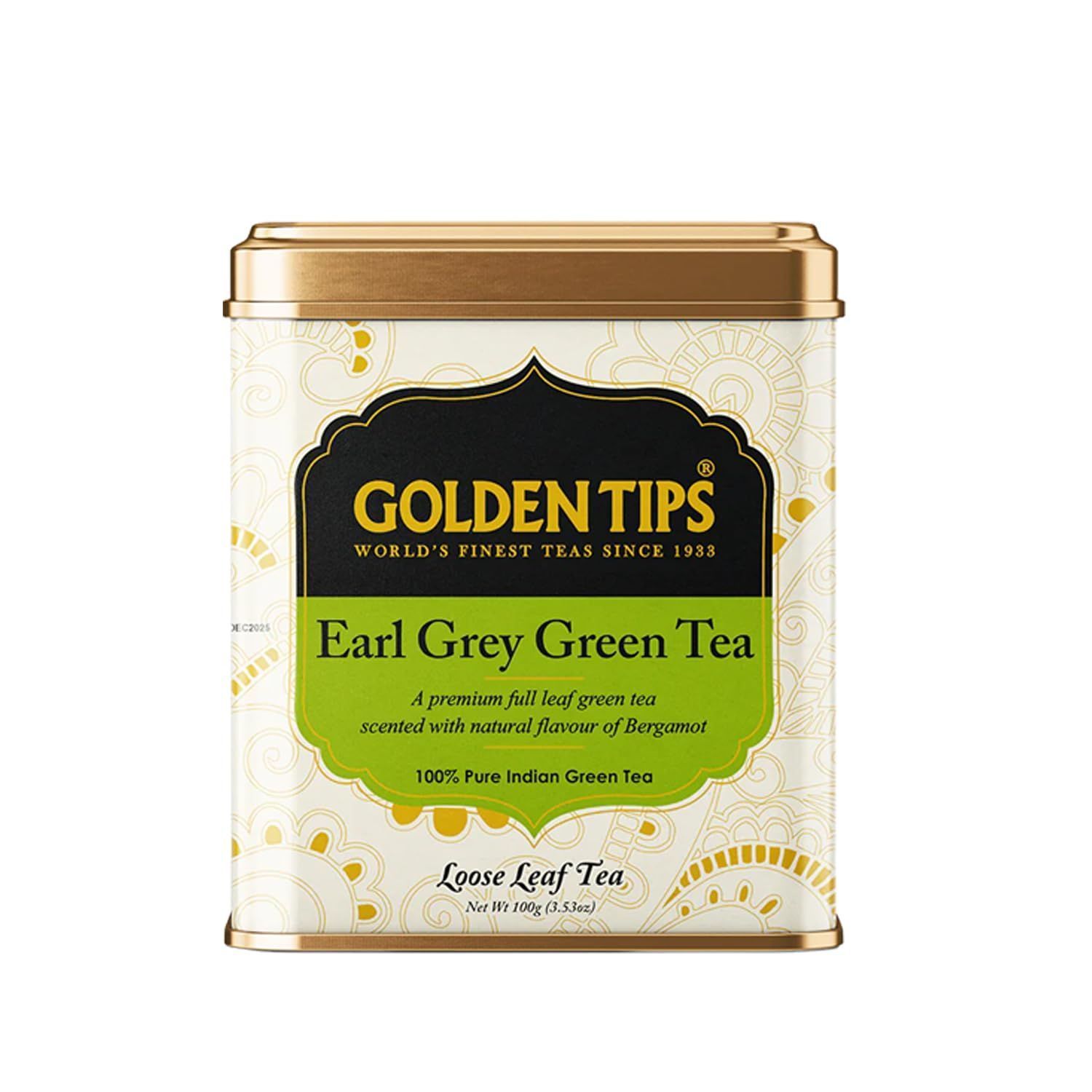 Golden Tips Earl Grey Green Tea Loose Leaves Tin can (100 Gram , 50 Cups)