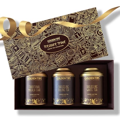 Golden Tips Assorted Tea Gift Box | Immunity Boosting Darjeeling Teas | Gift of Health | Diwali Gift Set | Gift Hamper Combo of Masala chai + Oolong Tea + Darjeeling White Tea