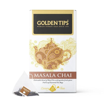 Golden Tips Full Leaf Pyramid Masala Chai Tea Bags (20 Bags, 40 Gram )