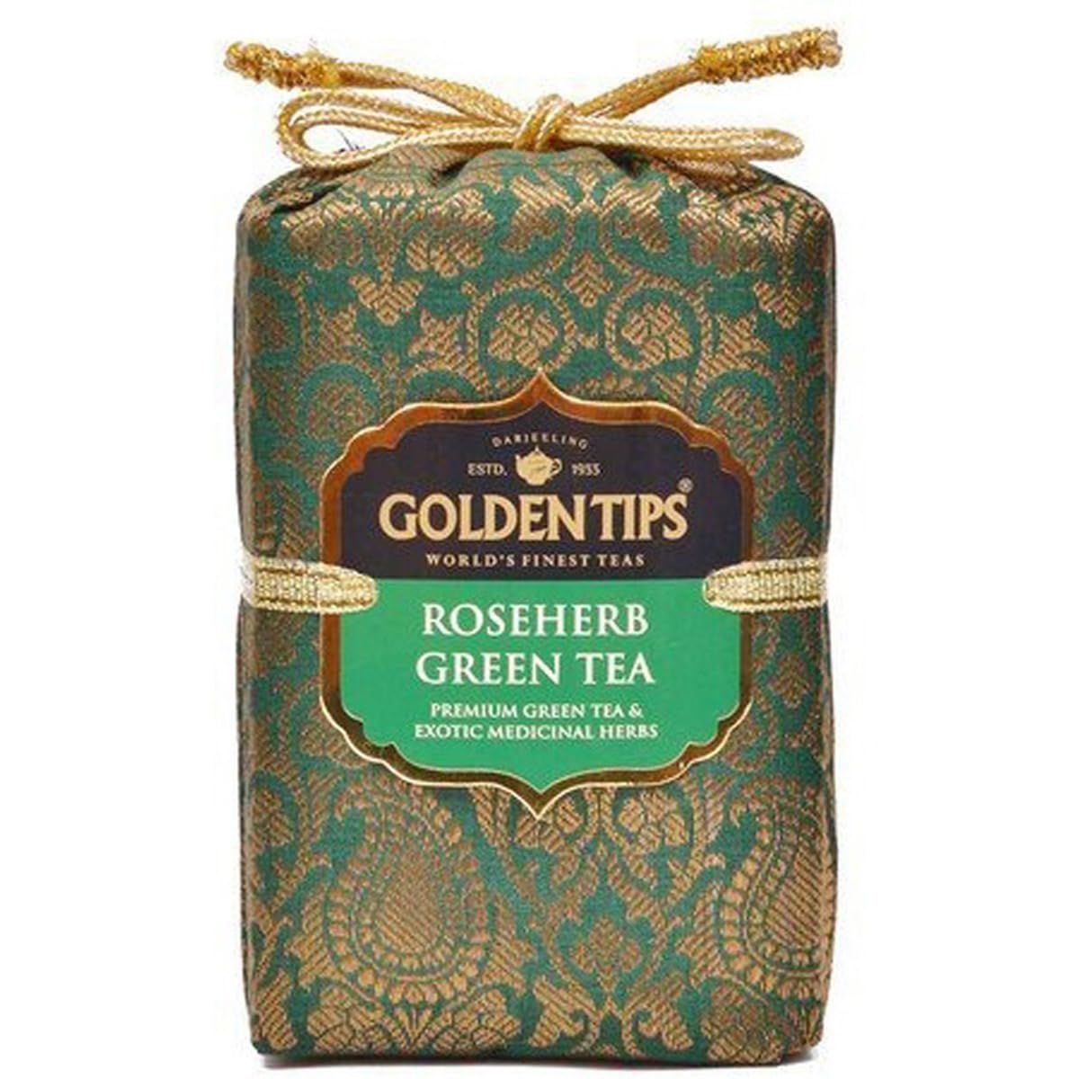 Golden Tips Darjeeling Loose Leaves Pure Rose herb Green Tea Brocade Bag (200 Gram -100 cups)