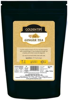 Golden Tips Special Ginger CTC Black Tea Indian Masala Chai Loose Leaves Pouch (200 Gram, 80 cups)