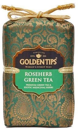 Golden Tips Rose Herb Green Tea Loose Leaves Brocade Bag (100 Gram , 50 cups)