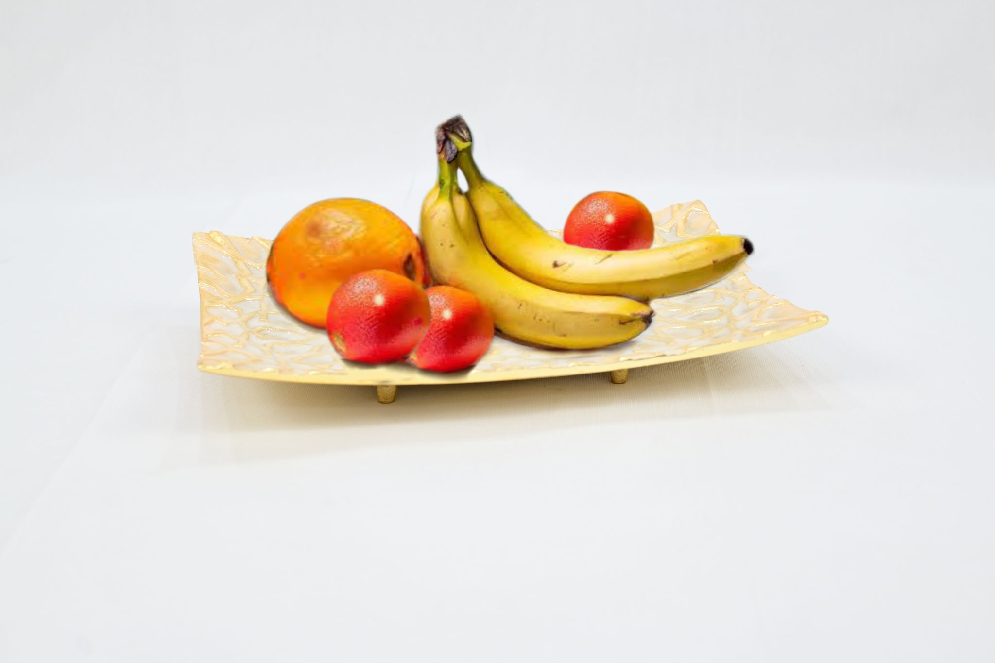 Aluminium Curve Shaped Rectangle Platter with Embossed Floral Decaling Pattern, Unique Metal Creation