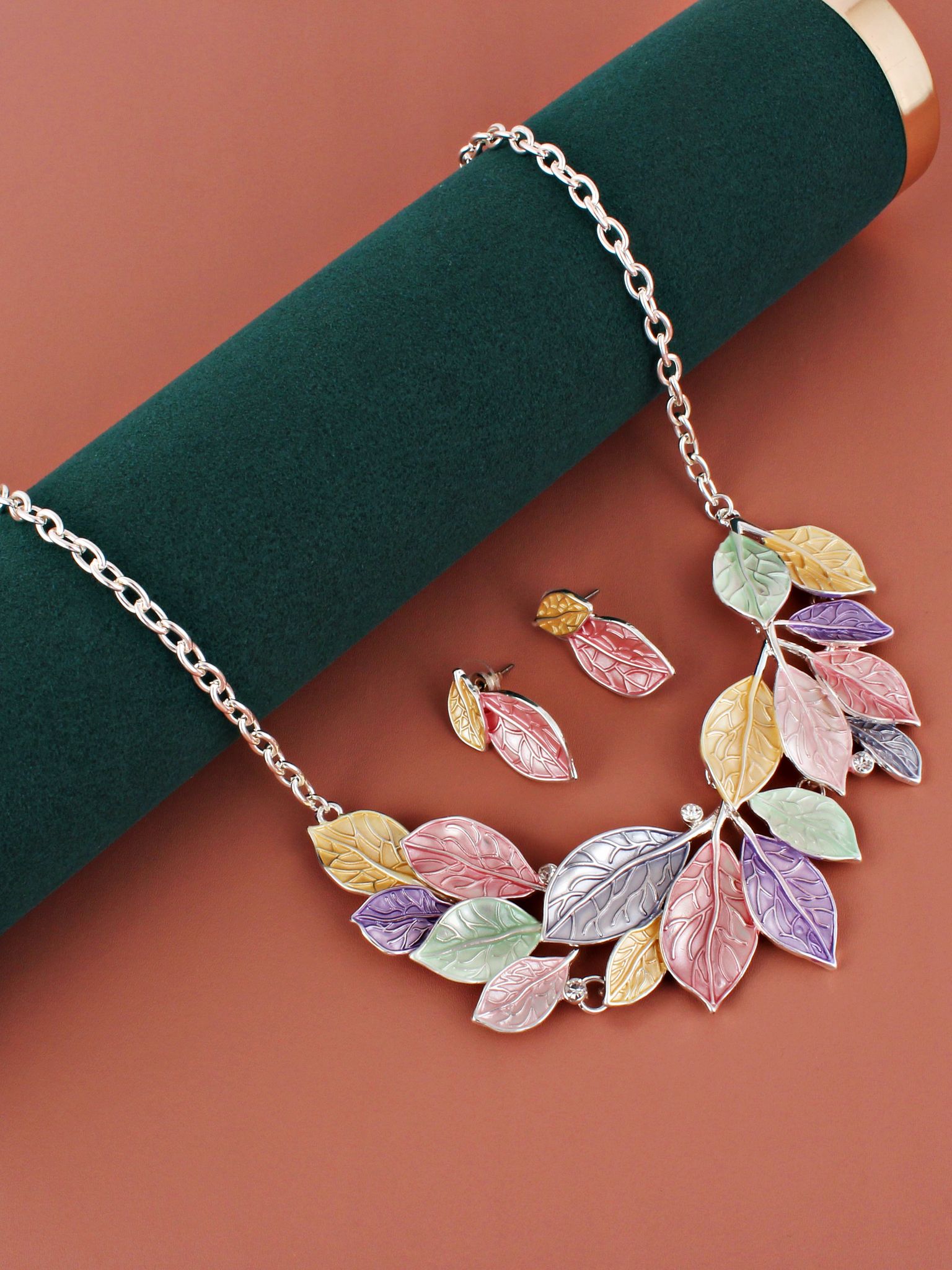 LUCKY JEWELLERY Fashion Jewelry for Women & Girls Necklace|Silver Plating Multi Leaf Design Necklace With Earrings|Birthday Gift for Women Anniversary Gift for Wife Valentine Gift (480-CHSM1-1165-MT)