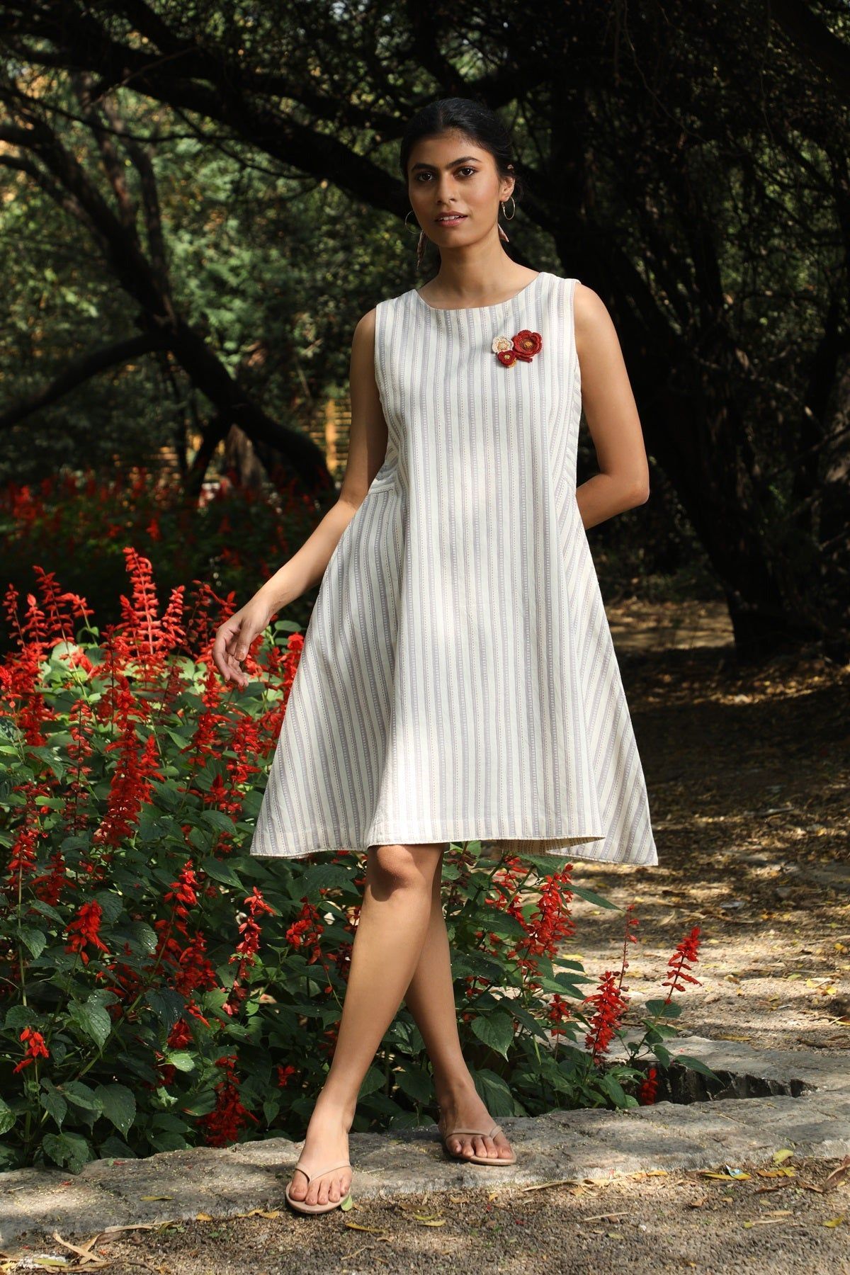 Arka Cotton Off-White Striped Dress