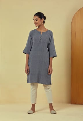 Maya Navy Classic Handwoven Striped Kurta