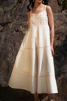 Avani Chikankari Off White Pure Cotton Strappy Dress