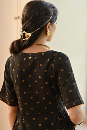 Kaanch V-Neck Bandhej And Embroidered Black Dress