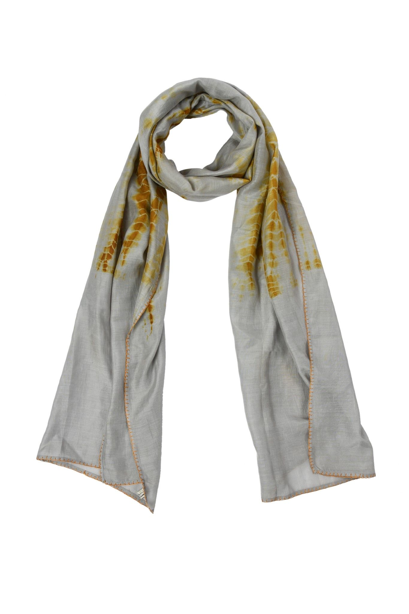 Reshmi Yellow and Grey Shibori Tie-Dye Bamboo Silk Stole