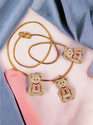 Lucky Jewellery Fashion Pendant Plastic Teddy Bear Necklace Locket With Studs Gold Plated Long Chain Pendants Chains Western Valentine Gifts Birthday For Girls & Women (130-CHL1P-1948)