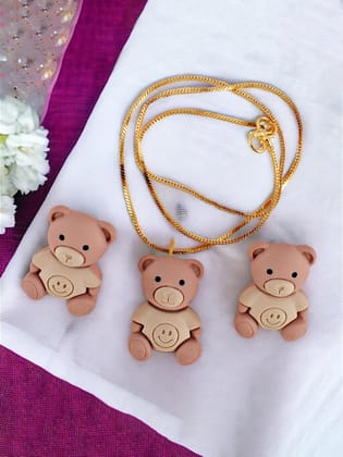 Lucky Jewellery Fashion Pendant Plastic Teddy Bear Necklace Locket With Studs Gold Plated Long Chain Pendants Chains Western Valentine Gifts Birthday For Girls & Women (150-CHL1P-1949)