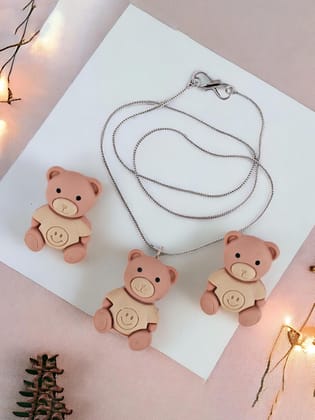 Lucky Jewellery Fashion Pendant Plastic Teddy Bear Necklace Locket With Studs Silver Plated Long Chain Pendants Chains Western Valentine Gifts Birthday For Girls & Women (150-CHL1P-1949-S)