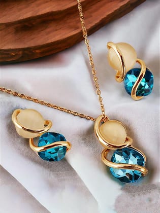 Lucky Jewellery Fashion Pendant Turquoise Color Stone Necklace Locket With Studs Long Chain Gold Plated Pendants Chains Western Valentine Gifts Birthday For Girls & Women (250-CHL1S-1002A-F)