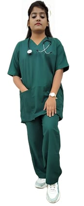 Scrub Suit | 5-Pockets Scrub | Bottle Green Color | Unisex Pattern | Set Of Upper & Bottom | Comfortable | Durable | Best Fitted For Medical Professionals