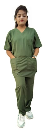 Scrub Suit | 5-Pockets Scrub | Olive Green Color | Unisex Pattern | Set Of Upper & Bottom | Comfortable | Durable | Best Fitted For Medical Professionals