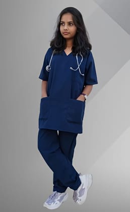 Scrub Suit | 5-Pockets Scrub | Navy Blue Color | Unisex Pattern | Set Of Upper & Bottom | Comfortable | Durable | Best Fitted For Medical Professionals