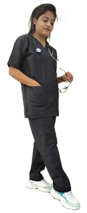 Scrub Suit | 5-Pockets Scrub | Black Color | Unisex Pattern | Set Of Upper & Bottom | Comfortable | Durable | Best Fitted For Medical Professionals