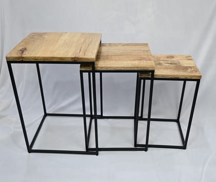 Wood and Iron Tables, Set of 3, for Living Room and House