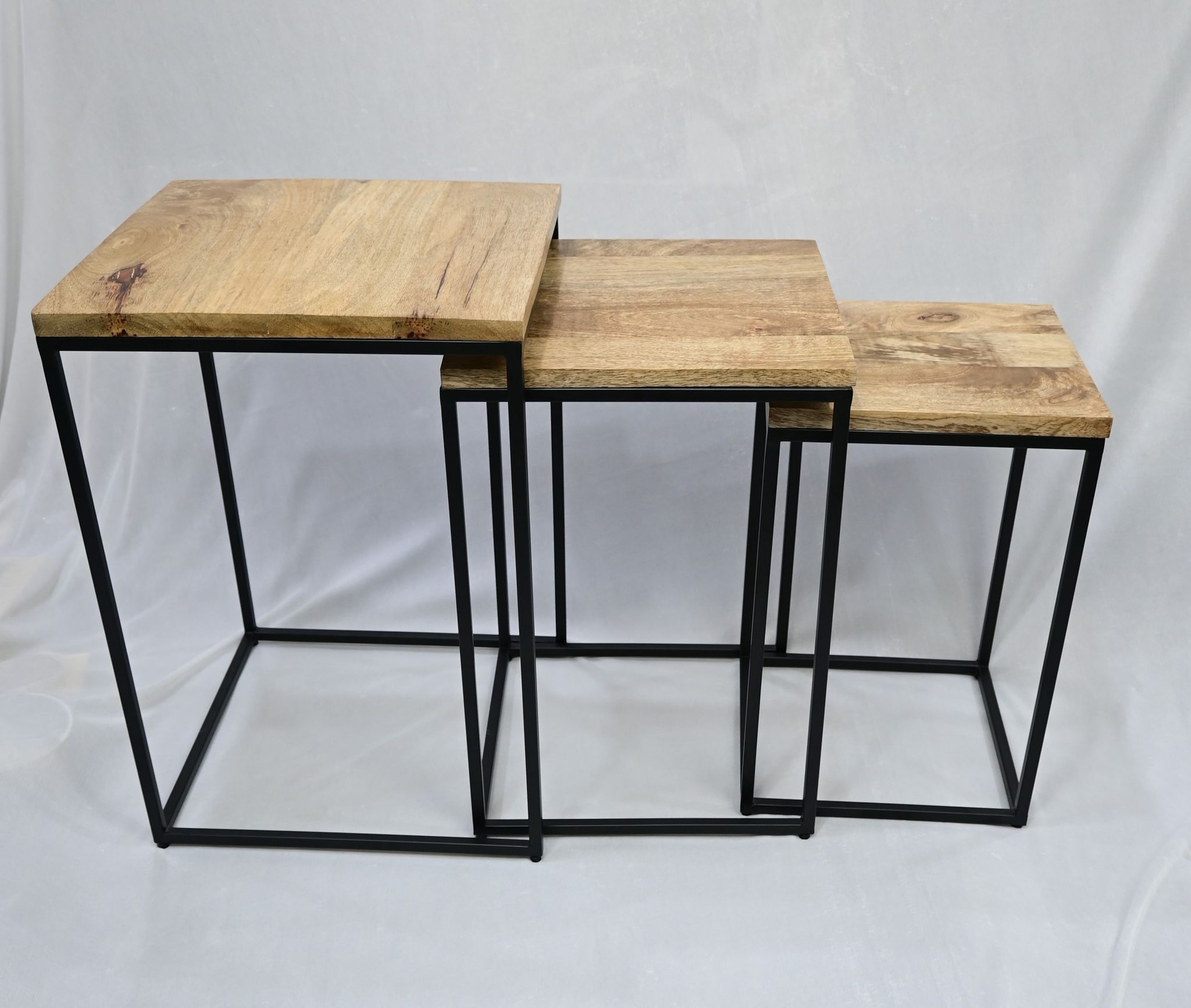 Wood and Iron Tables, Set of 3, for Living Room and House