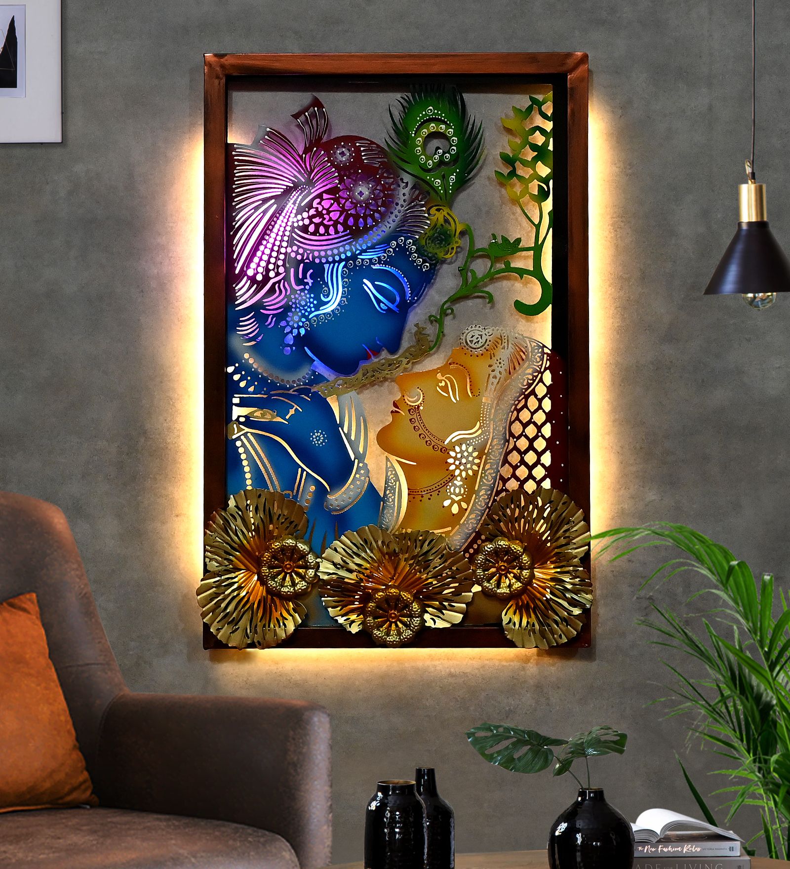 IPC Radhe Krishna Metal Wall Art Frame | Wall Sculptures Home Decor, Office, Restaurant and for Gift Purposes 30"x20" Height x Length