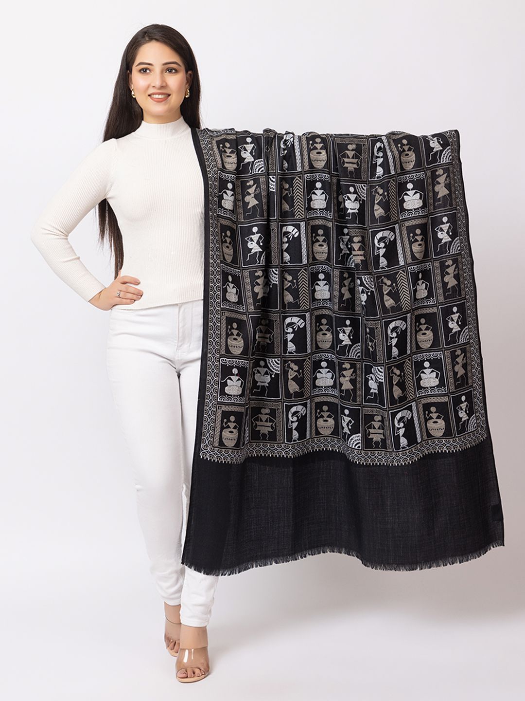 "Toosh Moda  Women’s Stole/Shawl for Winters, fine wool, Stylish Embroidery stole for ladies(Black100*200) "