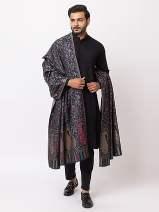 Toosh Moda Men Kani silky modal Shawl, Authentic Kashmiri Luxury  Style Shawl, Stole for men's(Black 110*250)