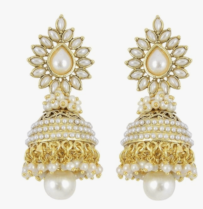 Stella creations Women Earrings with White pearls Golden polish