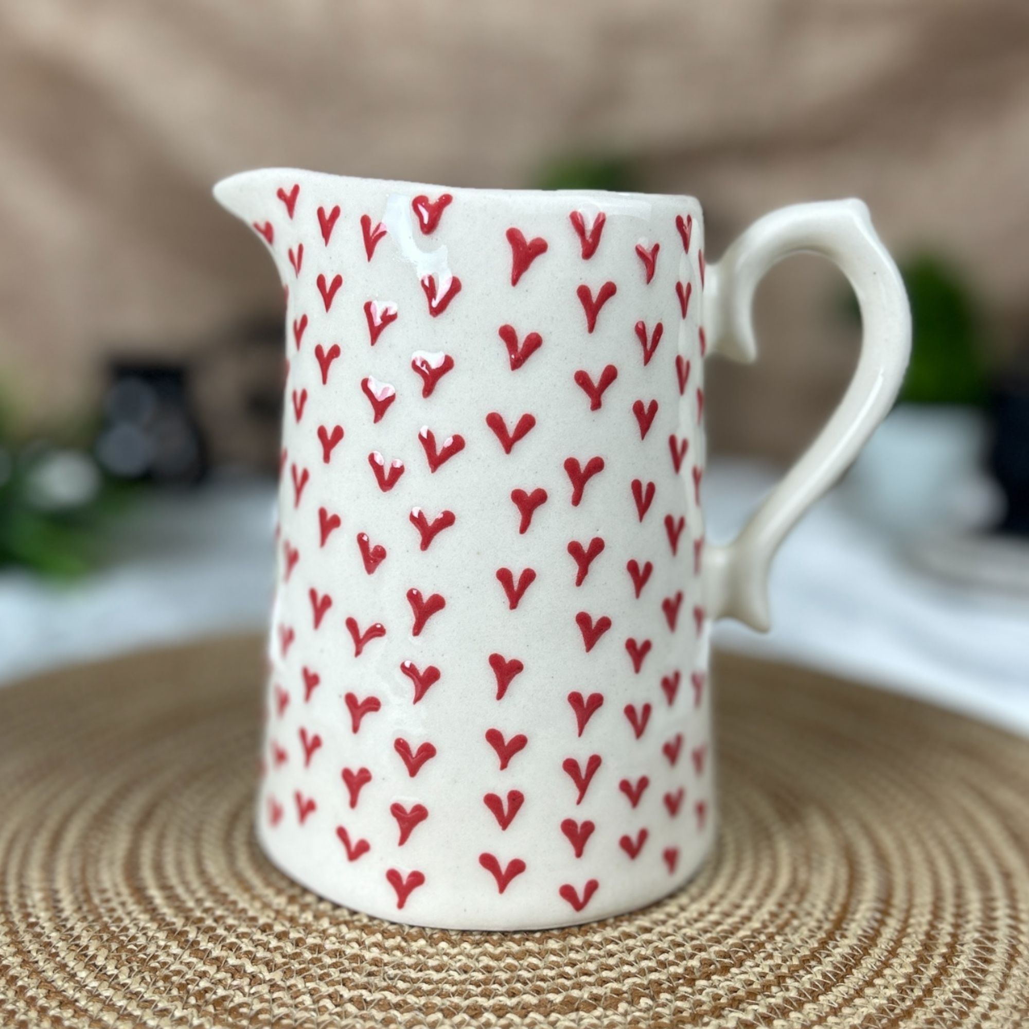 Ceramic Dining Red Heart Ceramic Milk or Water 1000ml Jug/Pitcher