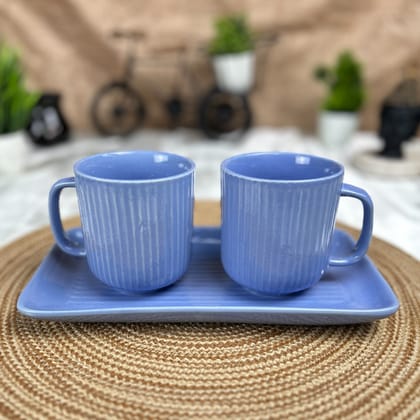 CERAMIC DINING Purple Ceramic Coffee Mugs with Tray Set of 3