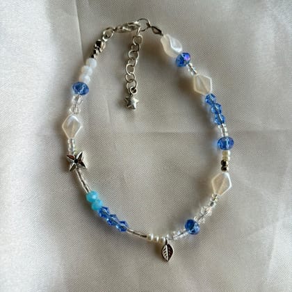 Beaded Anklet - White and Sky Blue