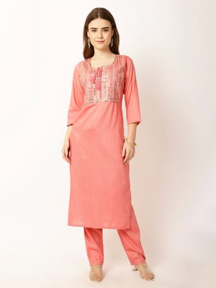 Ethnic Motifs Yoke Design Regular Sequinned Kurta with Trousers