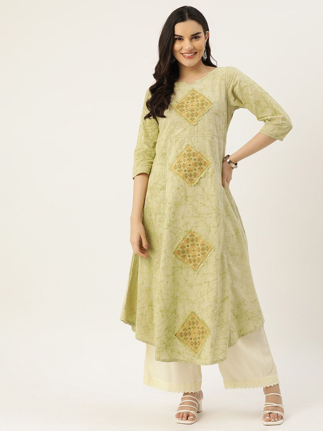 Geometric Printed Thread Work A-Line Kurta